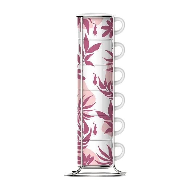 bialetti-set-de-6-tasses-caf-roses-empilables-en-porcelaine image 1