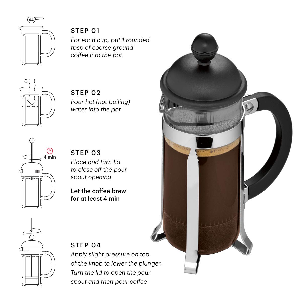bodum-caffettiera-cafeti-re-piston-350-ml-3-tasses-blanc-verre-borosilicate-et-p image 4