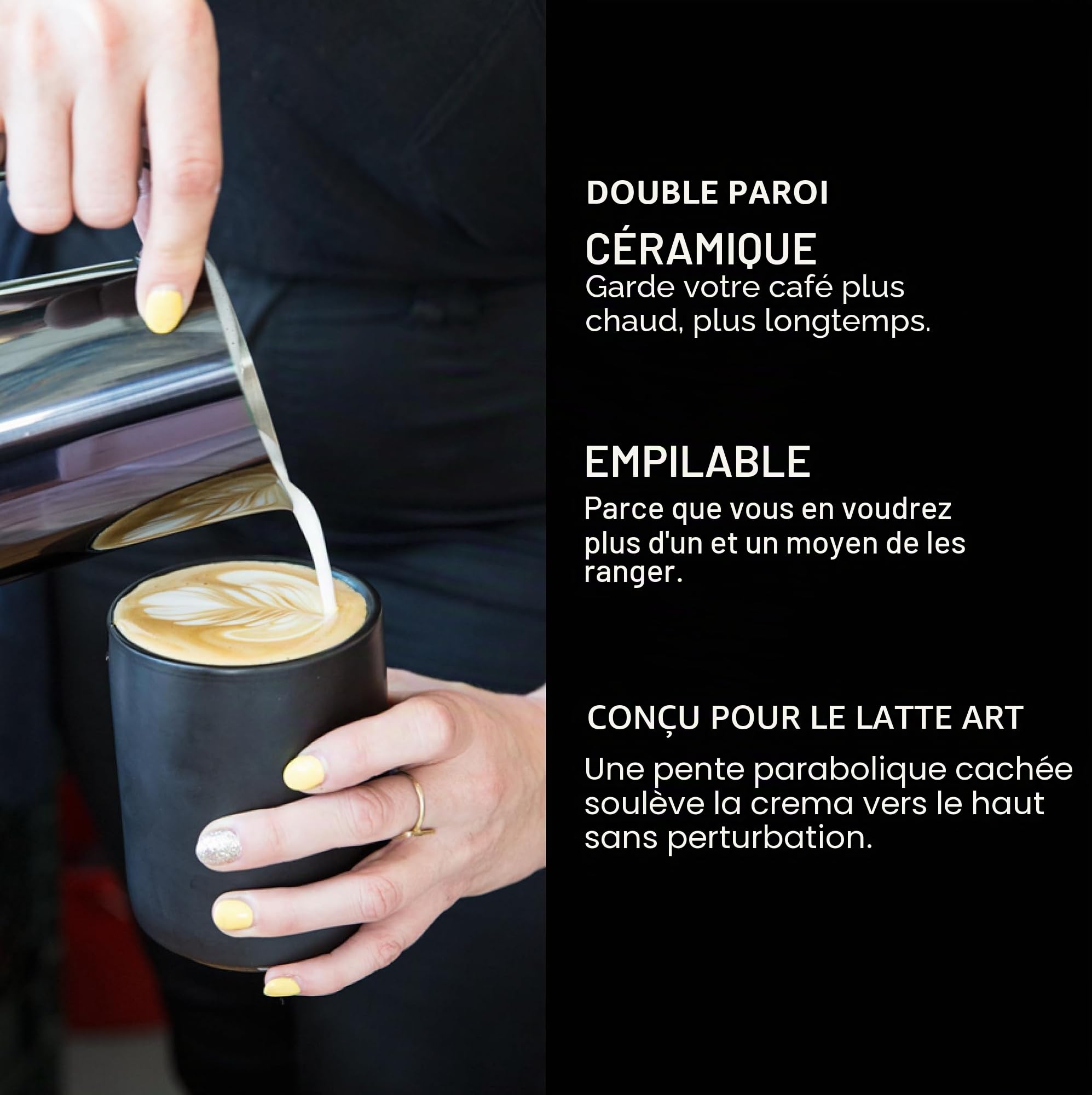 fellow-monty-milk-art-tasse-cappuccino-c-ramique-double-paroi-noir-mat-base-grap image 2
