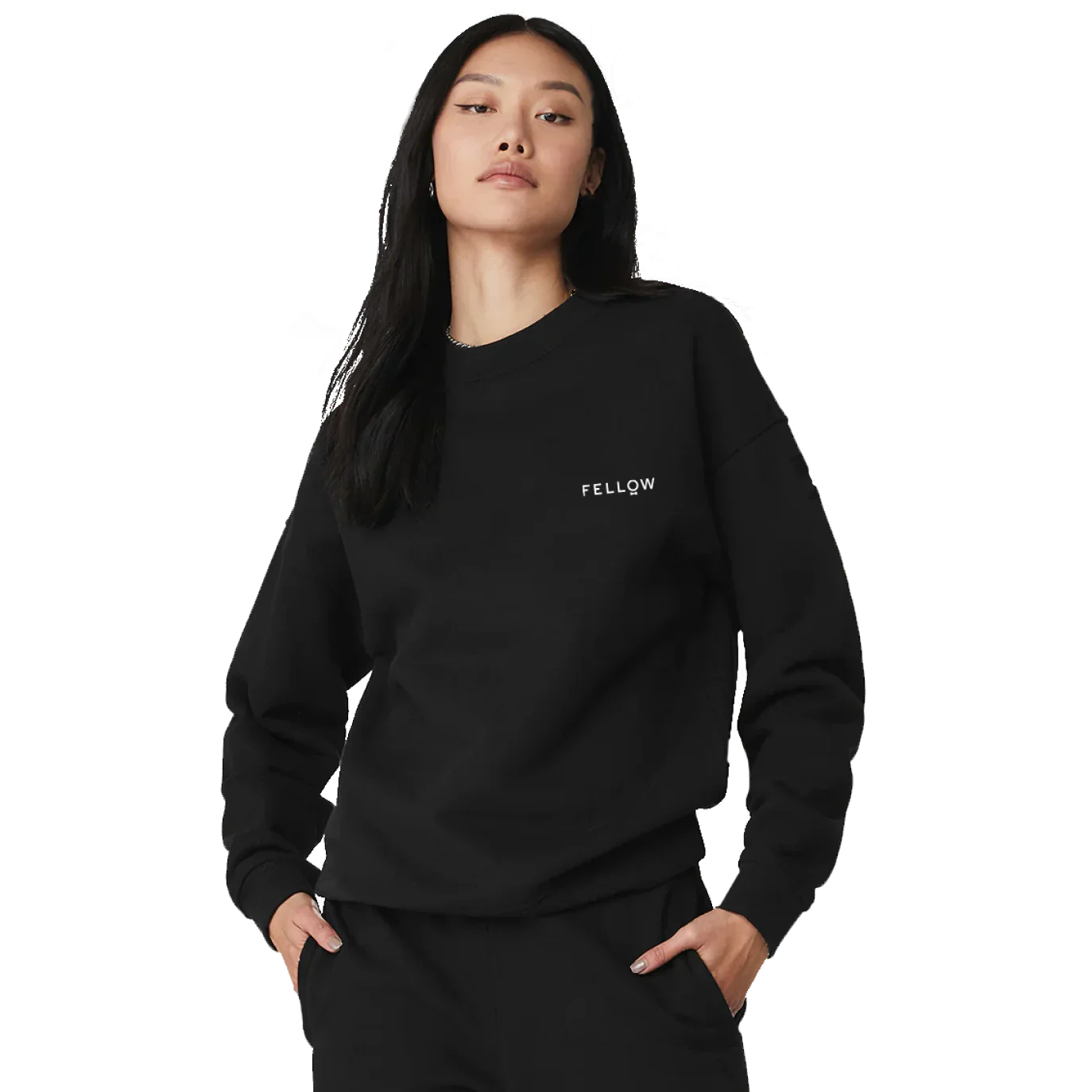 fellow-logo-black-crew-sweat-col-rond-unisexe-coton-polyester-noir image 1